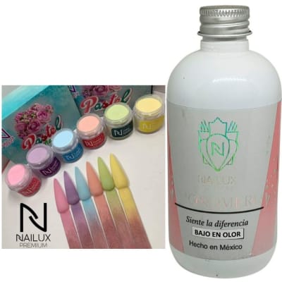 PACK POLIMERO NAILUX COLECCIÓN PASTEL+MONOMERO NAILUX BAJO EN OLOR 240ML