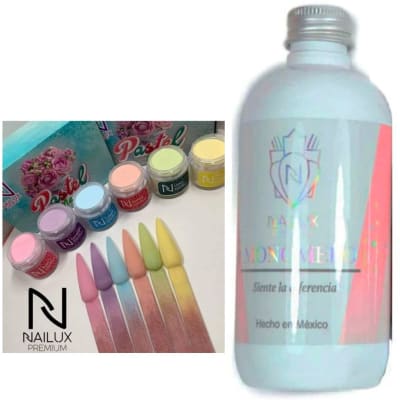 PACK POLIMERO NAILUX COLECCIÓN PASTEL+MONOMERO NAILUX PERFUMADO 240ML