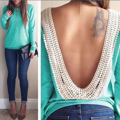 POLERA MANGA LARGA VERDE AGUA CON BRODERI BLANCO