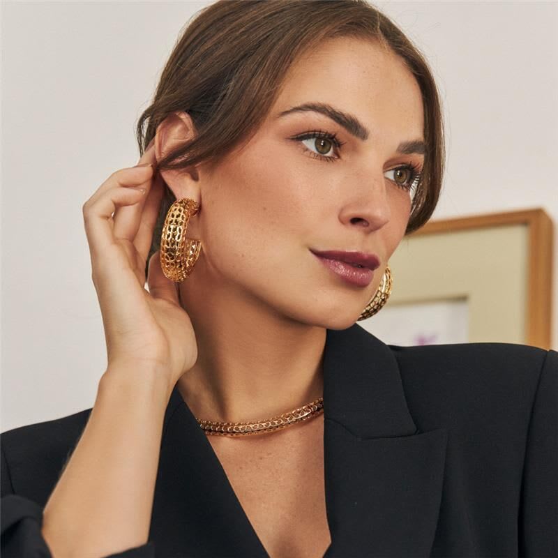 AROS ENCHAPADOS EN ORO 18K TRELIÇA ARGOLLA GRANDE ADcesorios