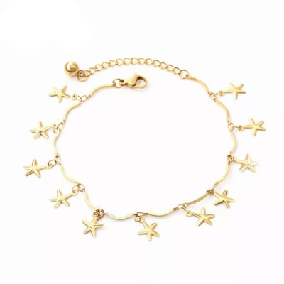 Tobillera Acero Dorada Estrellas
