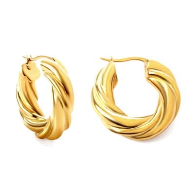 Aros Argolla Acero Entorchada 25MM Dorado