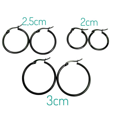 Aros Argolla Lisa Acero Negro (Varias medidas, hasta 4cm)