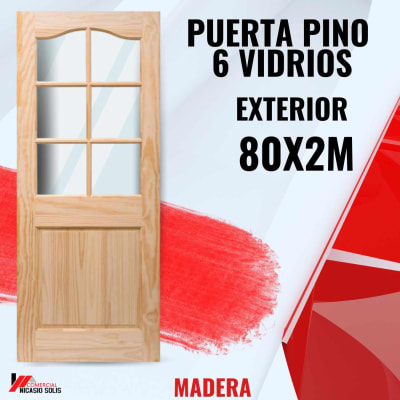 PUERTA pino 6 vidrios 80X2001