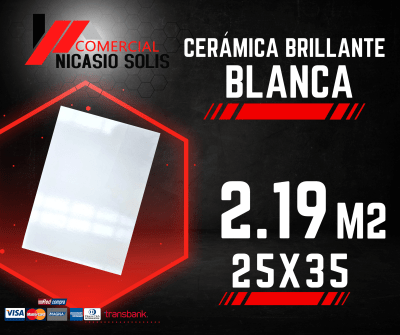 CERÁMICA PARA PARED BLANCO LISO INCEFRA 25x35 (caja 2.19 mts2) 6.5mm