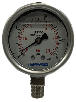 Manómetro Full Inox Ø 160mm Rango 0-4 bar, Inferior1