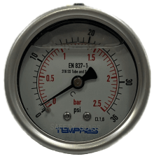 Manómetro Full Inox Ø 63mm Rango 0-1.000 bar, Posterior