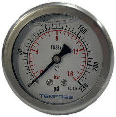 Manómetro Inox-Bronce Ø 63mm Rango 0 - 2 bar, Posterior