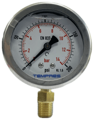 Manómetro Inox-Bronce Ø 63mm Rango 0 - 280 bar, Inferior