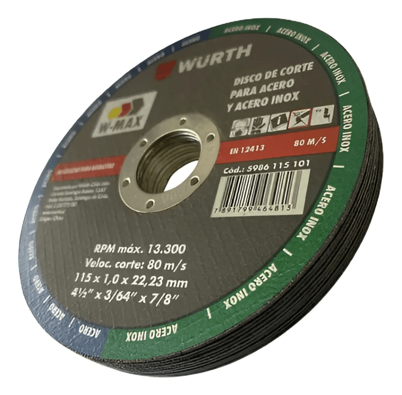 PACK 25 DISCOS CORTE ACERO INOX WÜRTH W-MAX 4 1/2