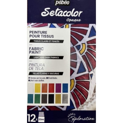 SET PEBEO SETACOLOR Iniciación - 12 Colores 20 ml . telas claras y oscuras1