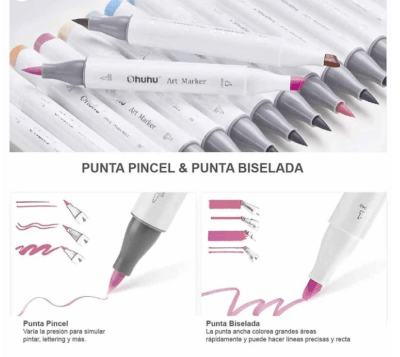 Set marcadores Ohuhu - Honolulu Pastel 40 colores + blender punta biselada y pincel