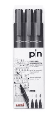 SET TIRALINEAS UNI-PIN - Negro 3 grosores   0.1, 0.3 y 0.5 mm2