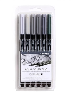 MARCADORES LYRA AQUA BRUSH DUO - GRAY TONES 6 COLORES
