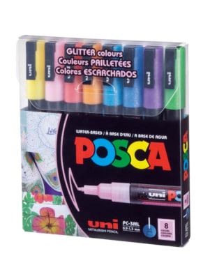 SET POSCA 8 COLORES 3M 0.9 -1.3 MM - GLITTER2