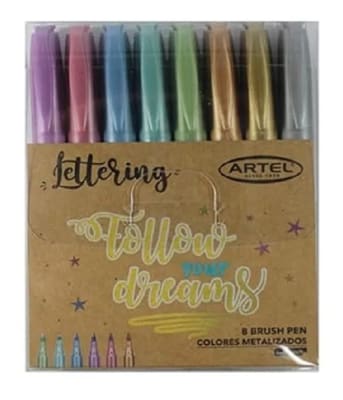 MARCADORES ARTEL PUNTA BRUSH - SET 8 COLORES METÁLICOS2