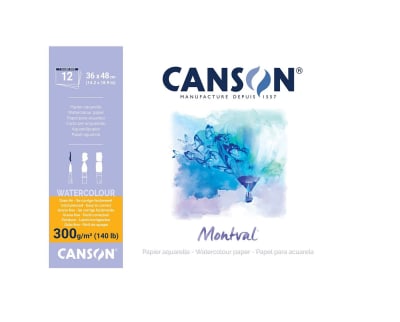 BLOCK ACUARELA CANSON MONTVAL GRANO FINO- 12 HOJAS 300 GRMS - Variedad de Tamaños