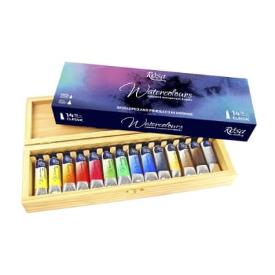ACUARELA ROSA Gallery - Wooden Box  - 14 tubosx10 ml -Caja de Madera5