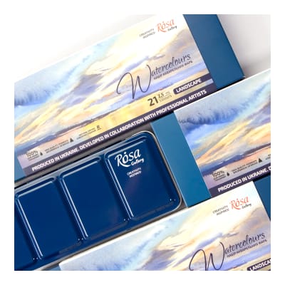 ACUARELA ROSA Gallery - 1/1 Pan Set Landscape - 21 Colores caja metálica1
