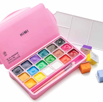 Set Gouache HIMI 18 colores (Sin pinceles) Colores Básicos 30 g Caja Rosada2