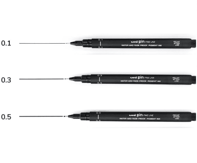 SET TIRALINEAS UNI-PIN - Negro 3 grosores   0.1, 0.3 y 0.5 mm