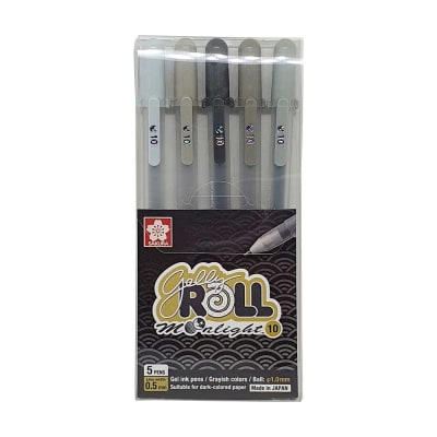 LAPIZ GEL SAKURA - SET MOONLIGHT 5 COLORES GRISES1