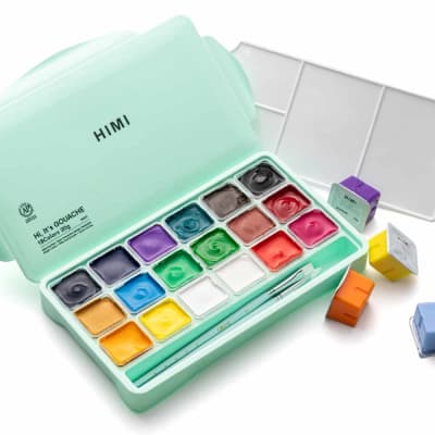 Set Gouache HIMI 18 colores (Sin pinceles) , Colores Básicos 30 g Caja Celeste2