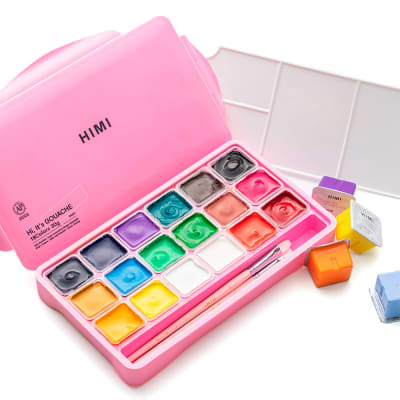 SET GOUACHE HIMI 18 Colores 30gr + Pinceles Caja Rosada