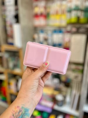 CAJA METALICA VACIA PARA ACUARELA | COLOR ROSA CON REJILLA
