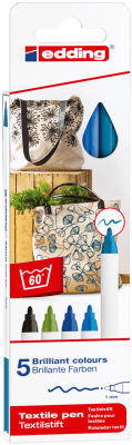 Marcador Textil Edding 1mm - 5 Colores Fríos1