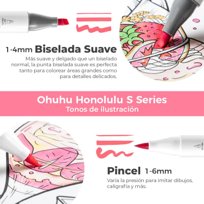 SET MARCADORES OHUHU Honolulu S (Pincel y Biselada Suave) 48 Colores