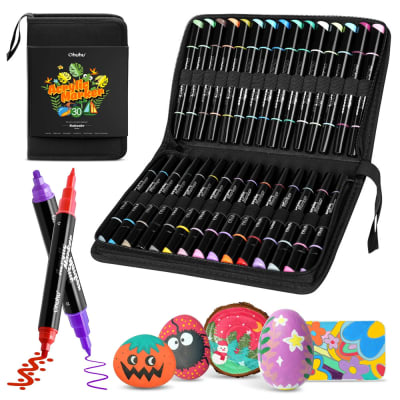 SET MARCADORES ACRILICOS OHUHU doble punta (30 colores) punta fina y redonda1