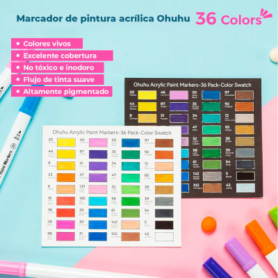 SET MARCADORES OHUHU Akaka Acrílicos (Pincel y Punto) 36 Colores