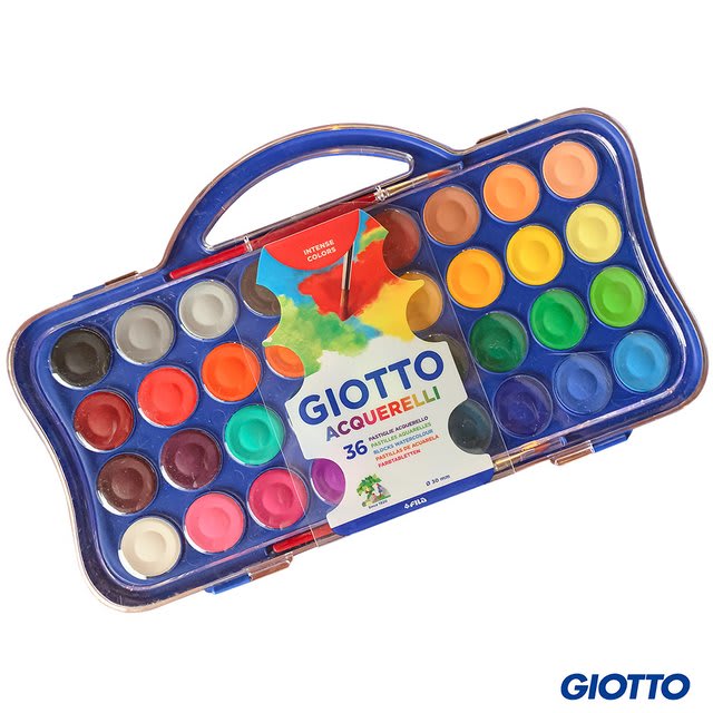 Boîte De 36 Aquarelles Giotto - Peinture Assortie - Palette Intégrée - Dès 3 Ans