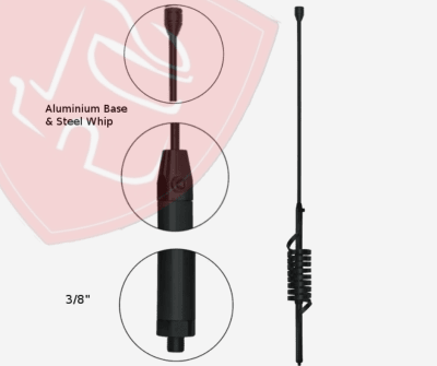 ANTENA PARA ESPEJO CAMION EN ALUMINIO NEGRO CON RESORTE Y LATIGO