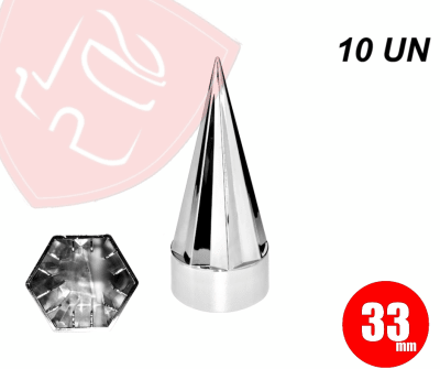 PACK 10 UN TAPA TUERCA CROMADA PUNTA DIAMANTE  (PRESION) 33mm