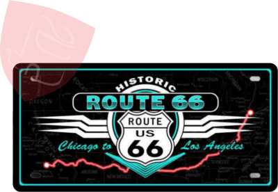 PLACA DECORATIVA ROUTE 66 HISTORIC NEGRO