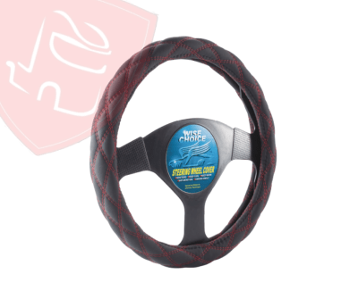 CUBRE VOLANTE NEGRO OPACO CON DOBLE HILO ROJO 45 CM
