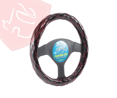 CUBRE VOLANTE NEGRO CON DOBLE HILO ROJO 45 CM
