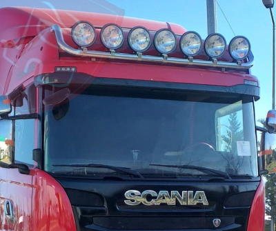 BARRA DE TECHO CORTA PORTA NEBLINEROS INOX SCANIA HIGHLINE