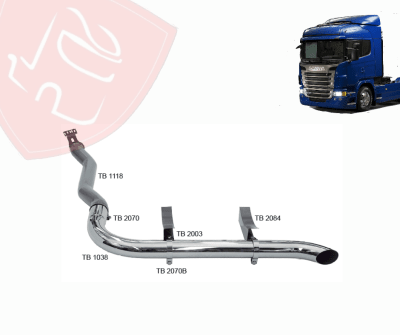 KIT ESCAPE CROMADO SCANIA P/G/R 2008/2011 ESTANQUE REDONDO 1590 MM