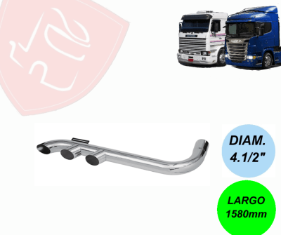 TUBO LATERAL CROMADO 4 1/2´´ 3 SALIDA 1580 MM SCANIA