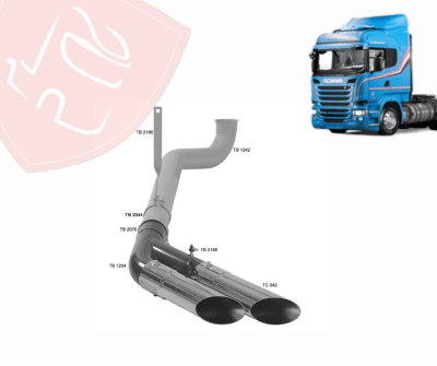 KIT DE ESCAPE CON DOBLE SALIDA CROMADA AMERICANA SCANIA SERIE 5 2018/2020