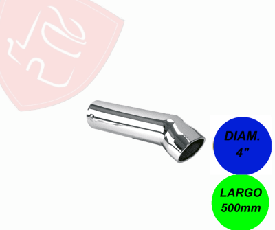PUNTA DE ESCAPE CROMADA  4´X 500MM CURVO LONGO OBLONGO