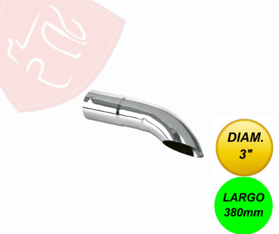PUNTA DE ESCAPE CROMADA 3´´X380MM LARGA CURVA
