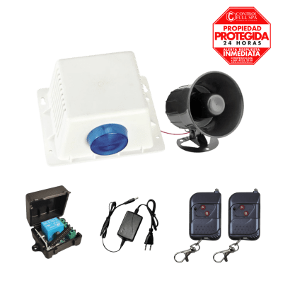 Kit Sirena 20W Con Gabinete Plástico Baliza Azul
