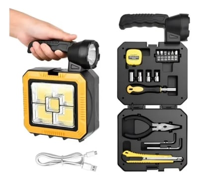 Linterna Solar Recargable Power Bank 2 En 1 Con Herramientas Blanco Amarillo