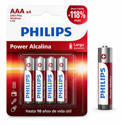 Pilas AAA Alcalina Pack 4 unidades PHILIPS