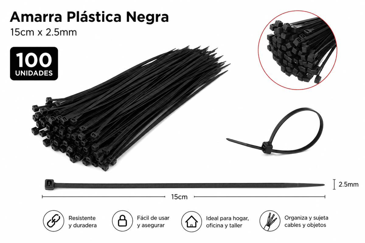 Amarra Plástica Negra 15 CM x 2.5 MM3