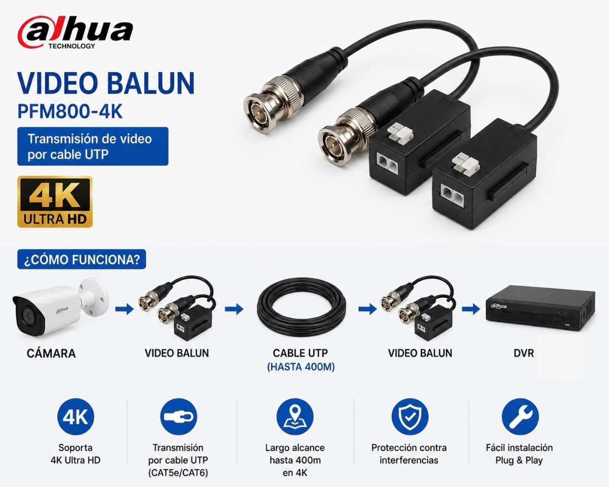 Video balun Dahua Con cola 4K6